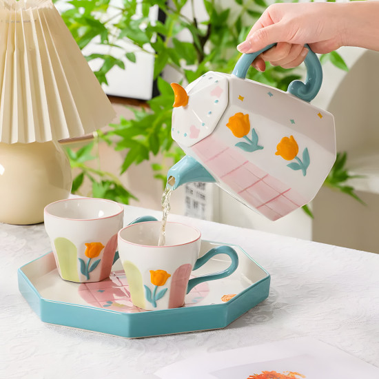 Porcelain Teapot & Cup Set 4 Pcs